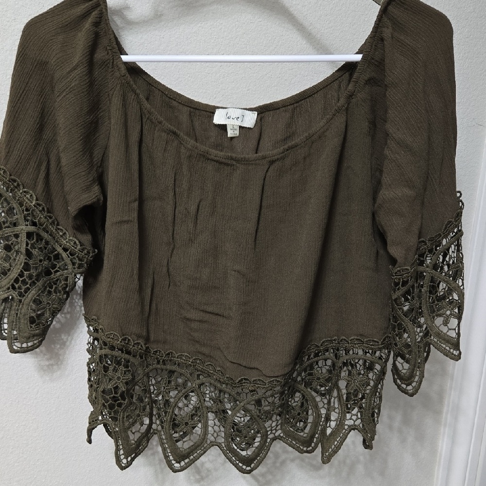 Love J Olive Crochet Trim Blouse